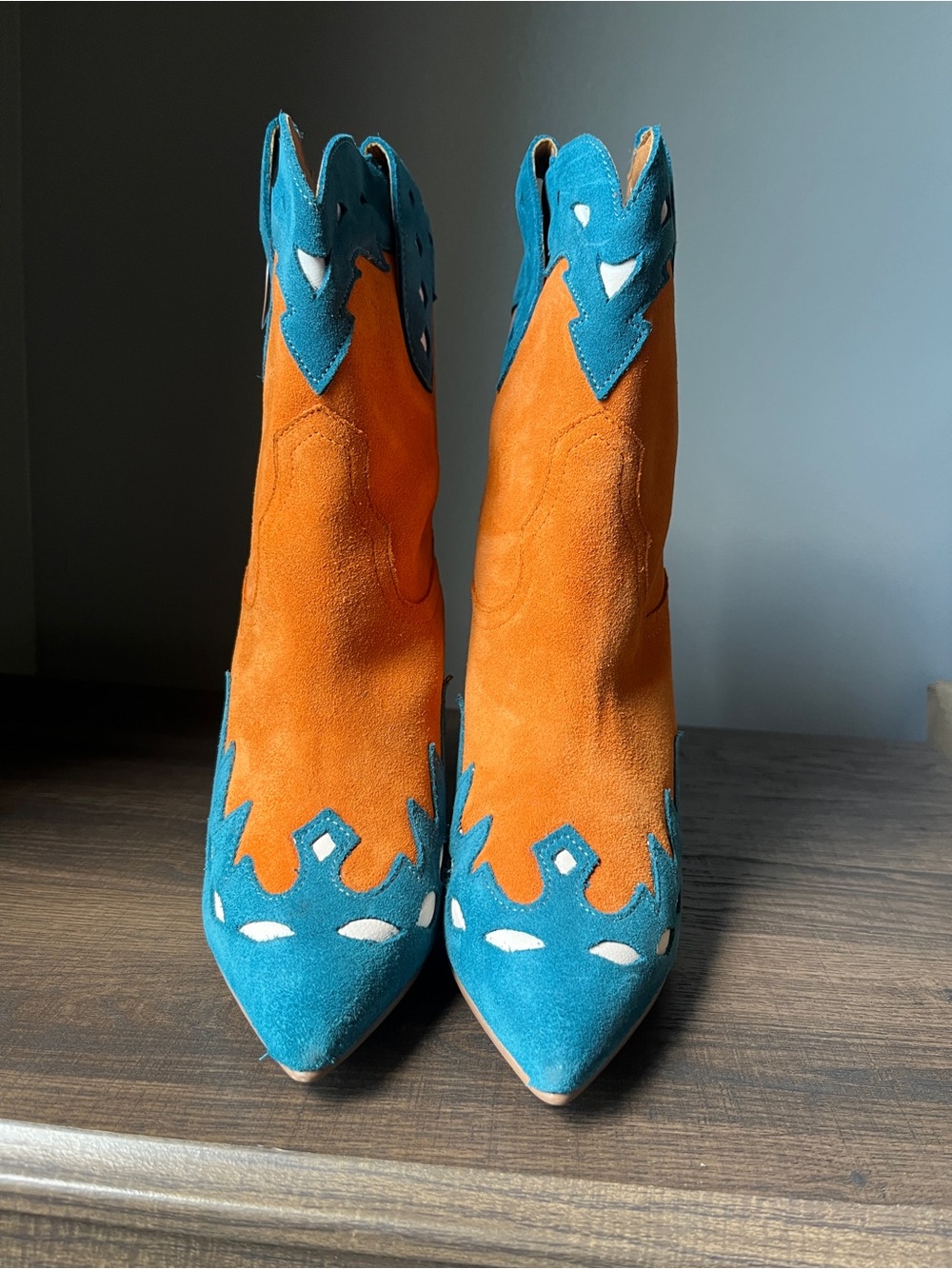 Dingo Women Spicy Underlay Suede Leather Western Booties Size 7 - Picture 2 of 8